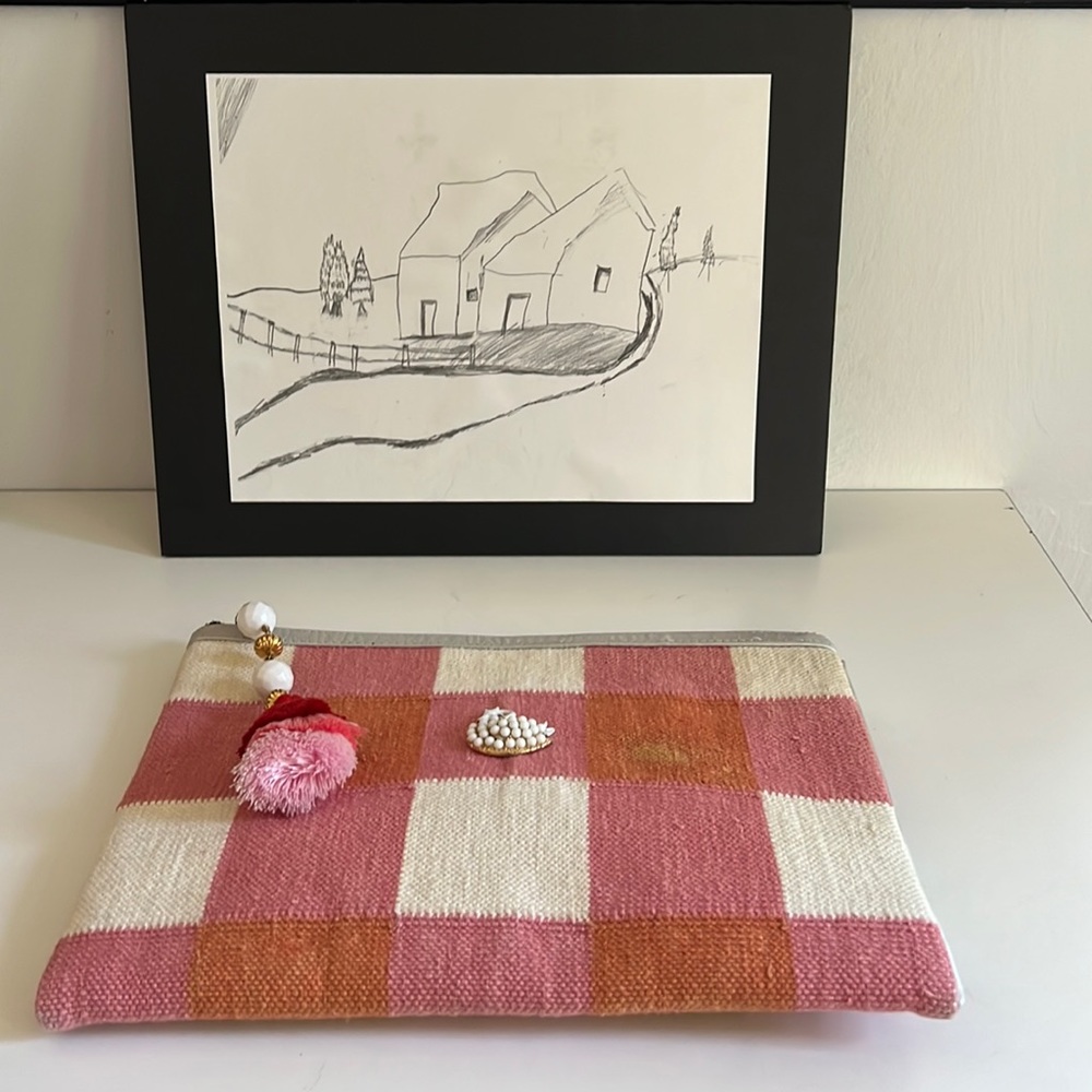 Swan Dive Clutch Bag by Wknd Wyfr x Dora Mae pink and beige checkered